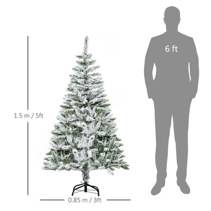 Homcom 5 Ft Snow Flocked Artificial Christmas Tree Xmas Pine Tree with Realistic Branches