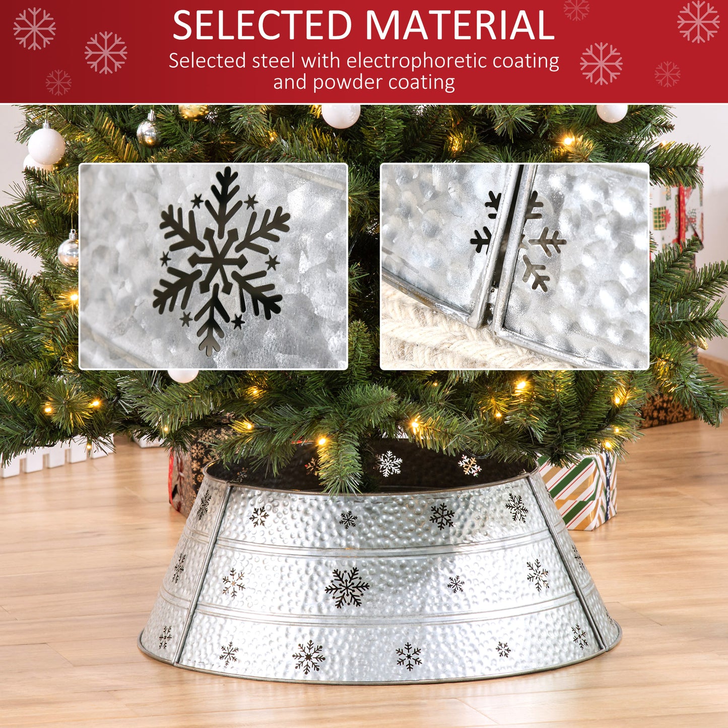 66cm Christmas Tree Skirt Hammered Steel Silver