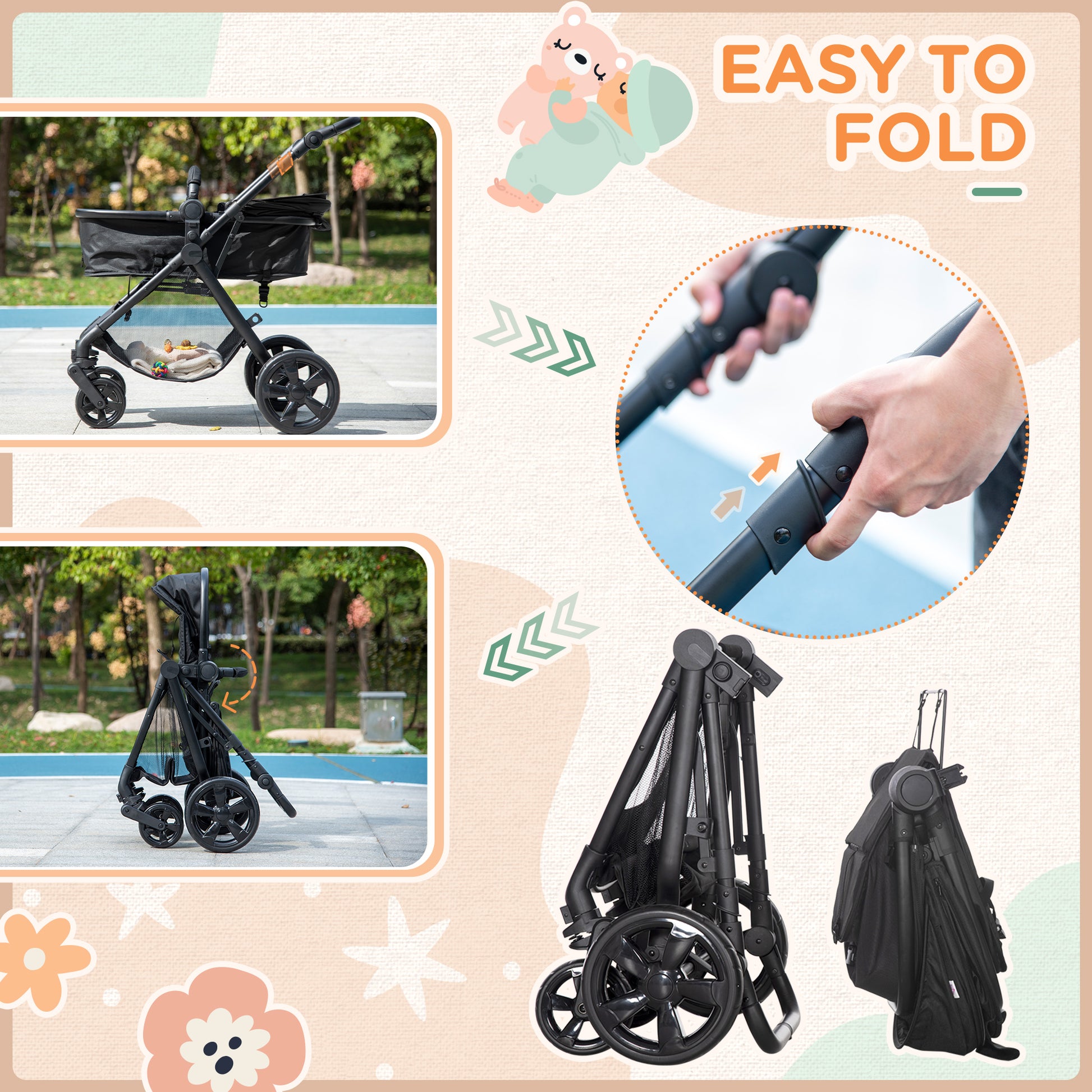 Homcom 2 in 1 Lightweight Pushchair w/ Reversible Seat