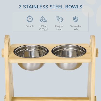 PawHut Raised Dog Bowls with Stand Adjustable Raised Pet Feeder with 2 Removable Stainless Steel Bowls for Small to Extra Large Dogs