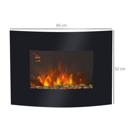 Homcom 900/1800W LED Curved Glass Electric Wall Mounted Fire Place-Black