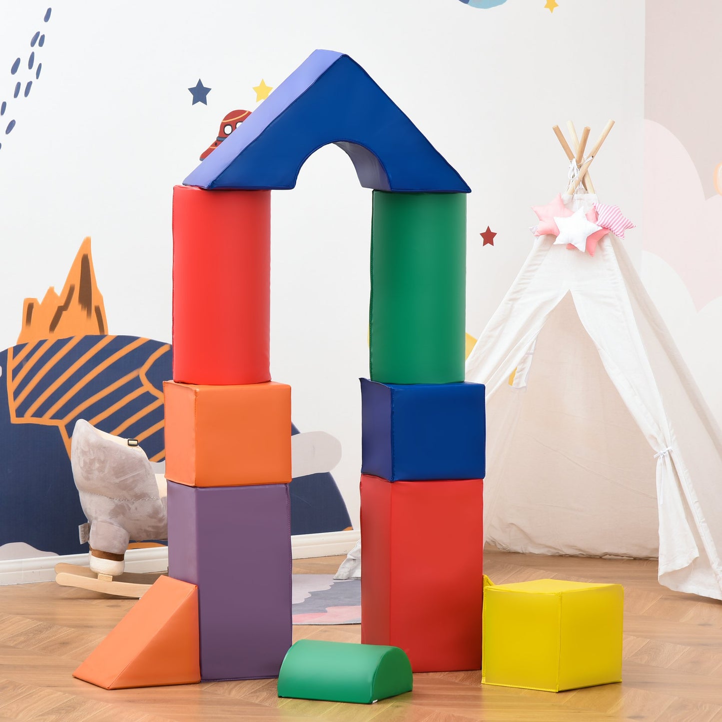 Homcom 11 Piece Soft Play Blocks Toy Foam Building and Stacking Blocks for Kids