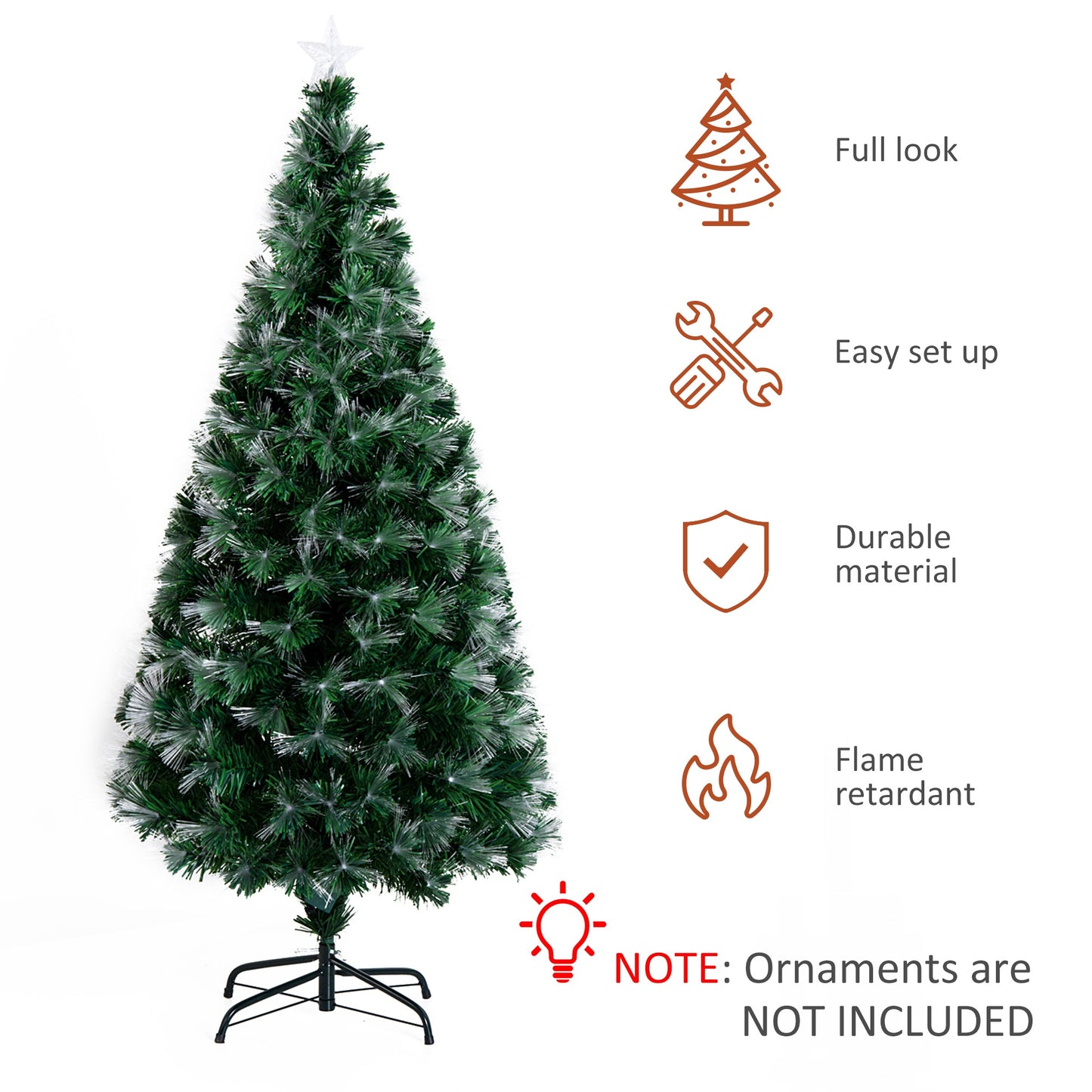 Homcom 5FT Tall Artificial Tree Fiber Optic Colorful LED Pre-Lit Holiday Home Christmas Decoration with Flash Mode