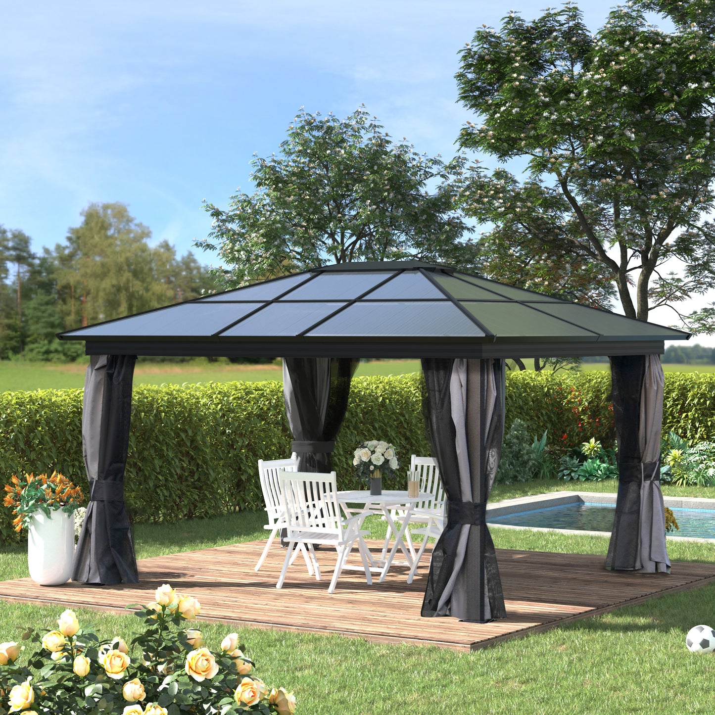 Outsunny 3.6 x 4m Hardtop Gazebo with UV Resistant Polycarbonate Roof & Aluminium Frame