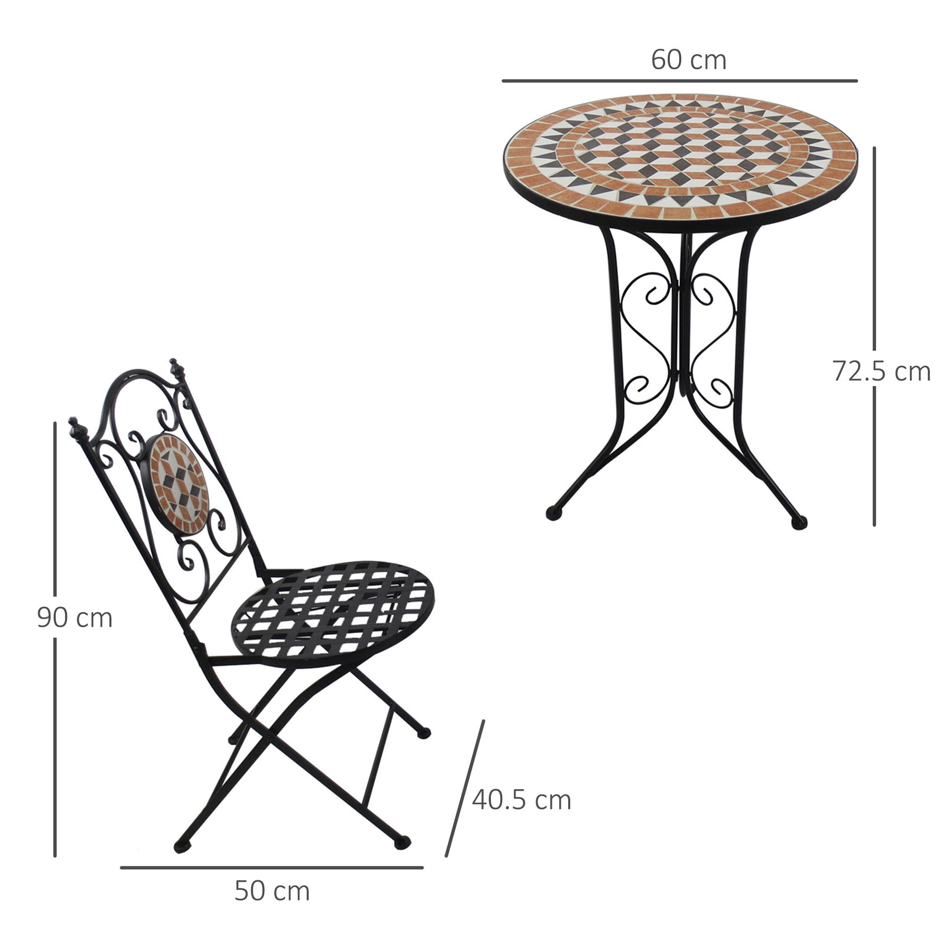 Outsunny 3 Pcs Garden Mosaic Bistro Set Outdoor Patio 2 Folding Chairs & 1 Round Table Outdoor Furniture Vintage