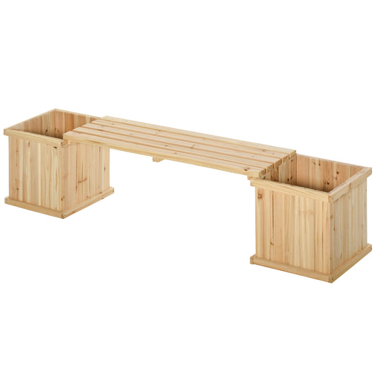 Outsunny 37L Wooden Garden Planter & Bench Combination Garden Raised Bed Patio Park Natural 176 x 38 x 40 cm