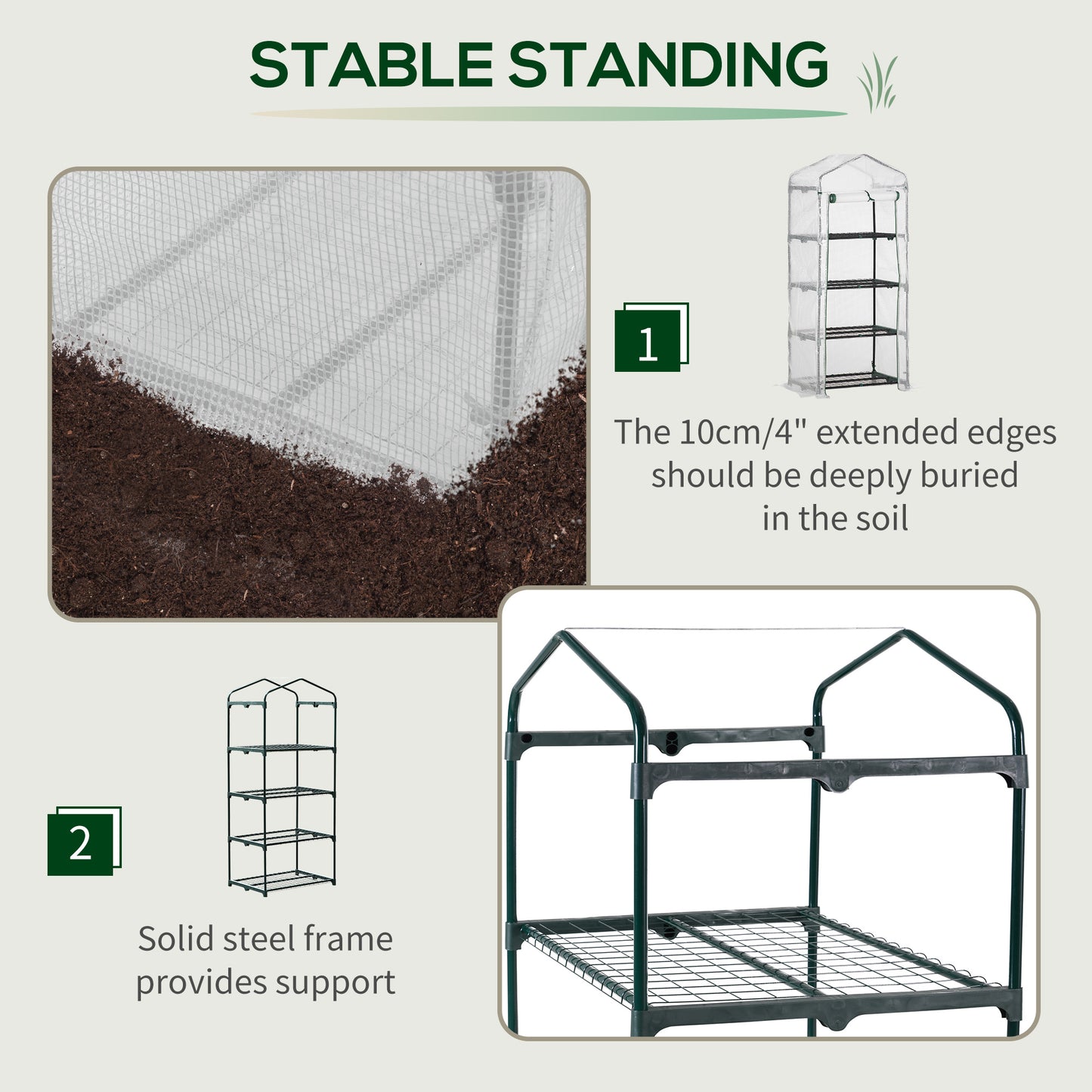 Outsunny 4 Tier Mini Greenhouse Portable Green House With Steel Frame Pe Cover Roll-Up Door 70 X 50 X 160 cm White