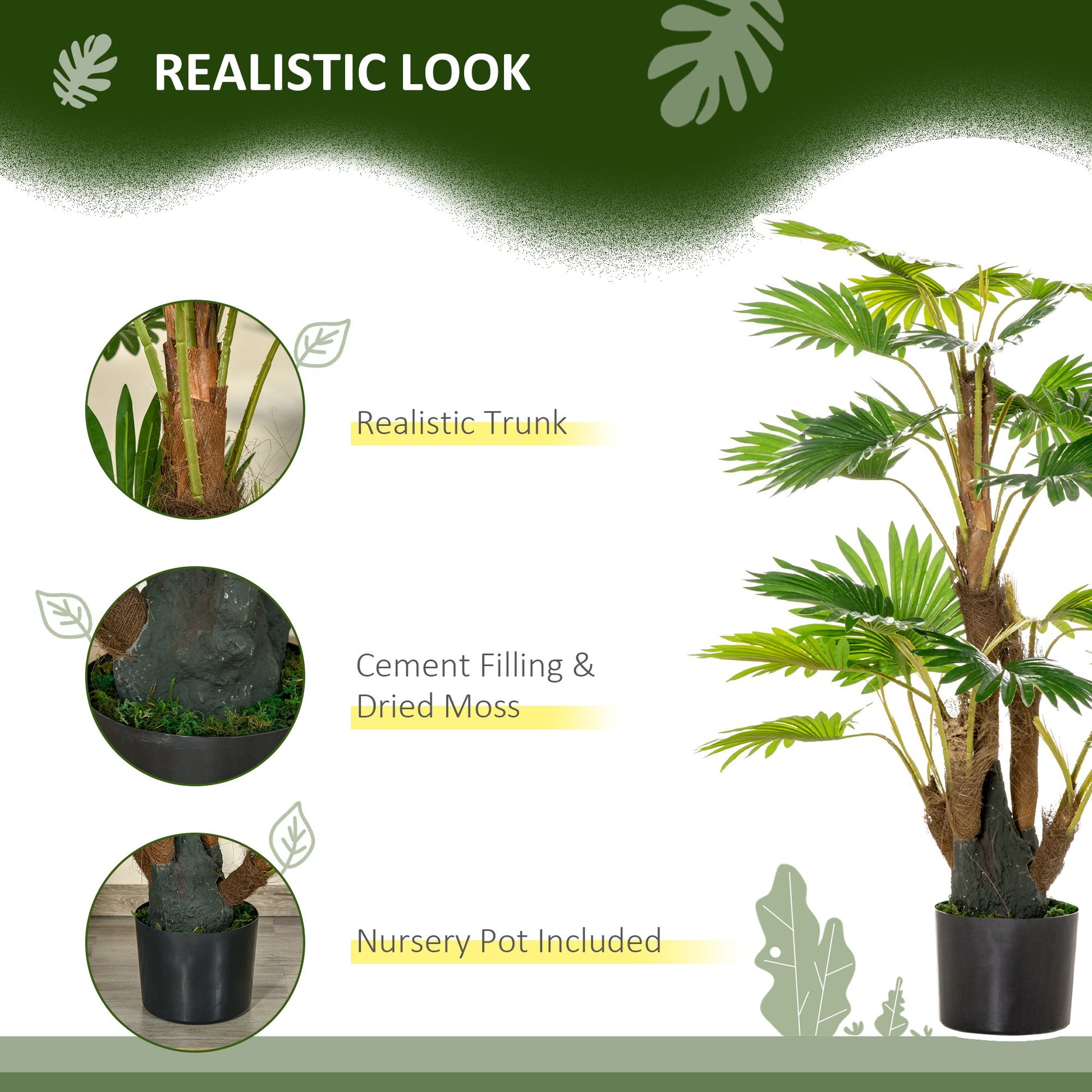 Homcom Artificial Tropical Palm Tree Fake Decorative Plant in Nursery Pot for Indoor Outdoor Décor