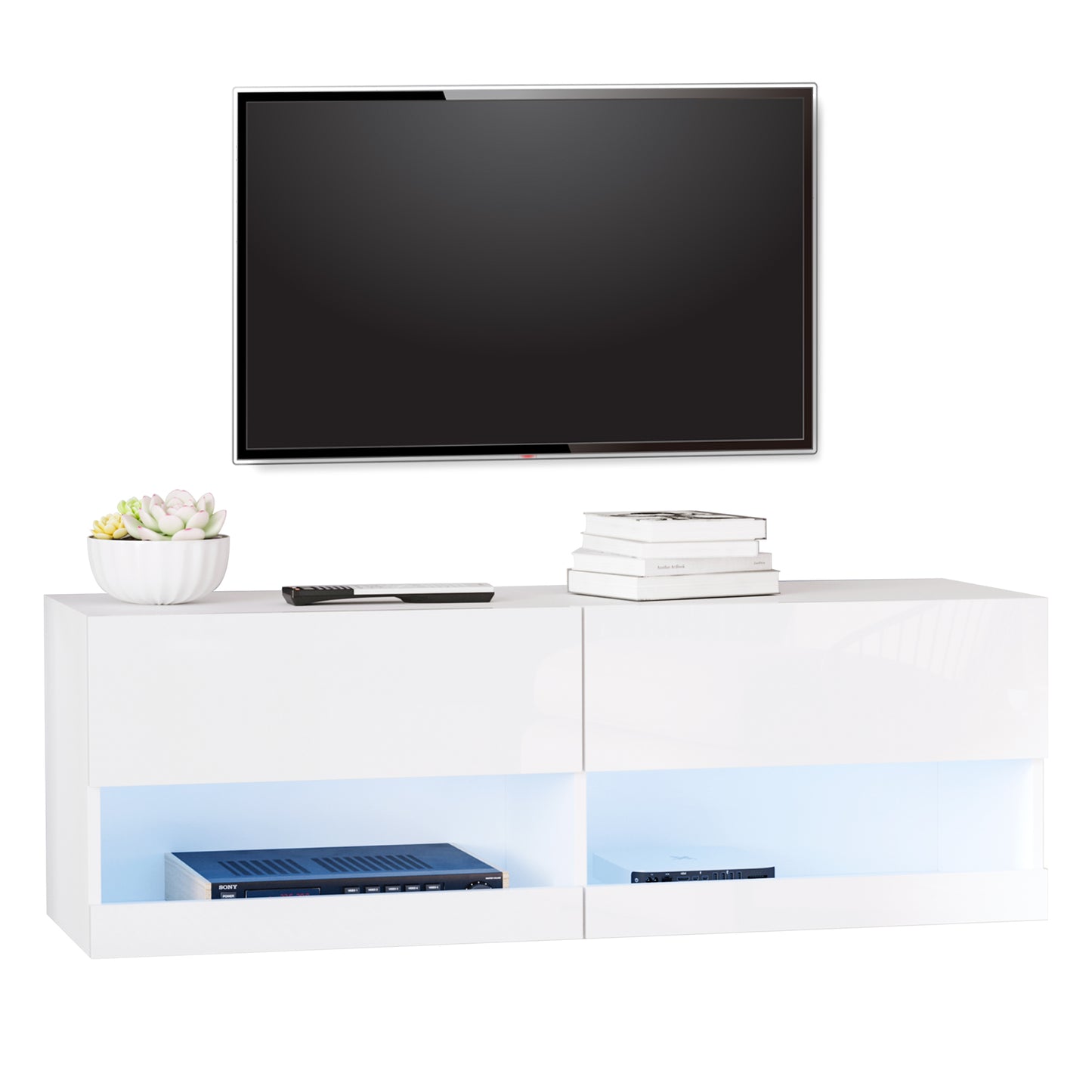 Homcom Wall Mount TV Stand Entertainment Center W/ LED Lights