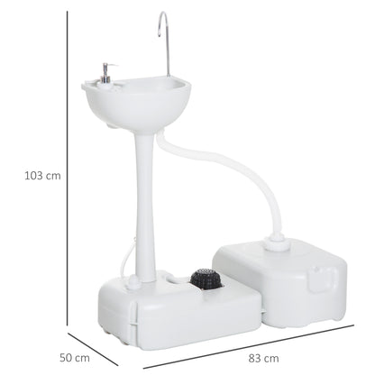 Outsunny Camping Portable Hand Wash Sink Basin W/ 17L Water Tank And 24L Drainage Equipment With Sanitizer Station Hdpe