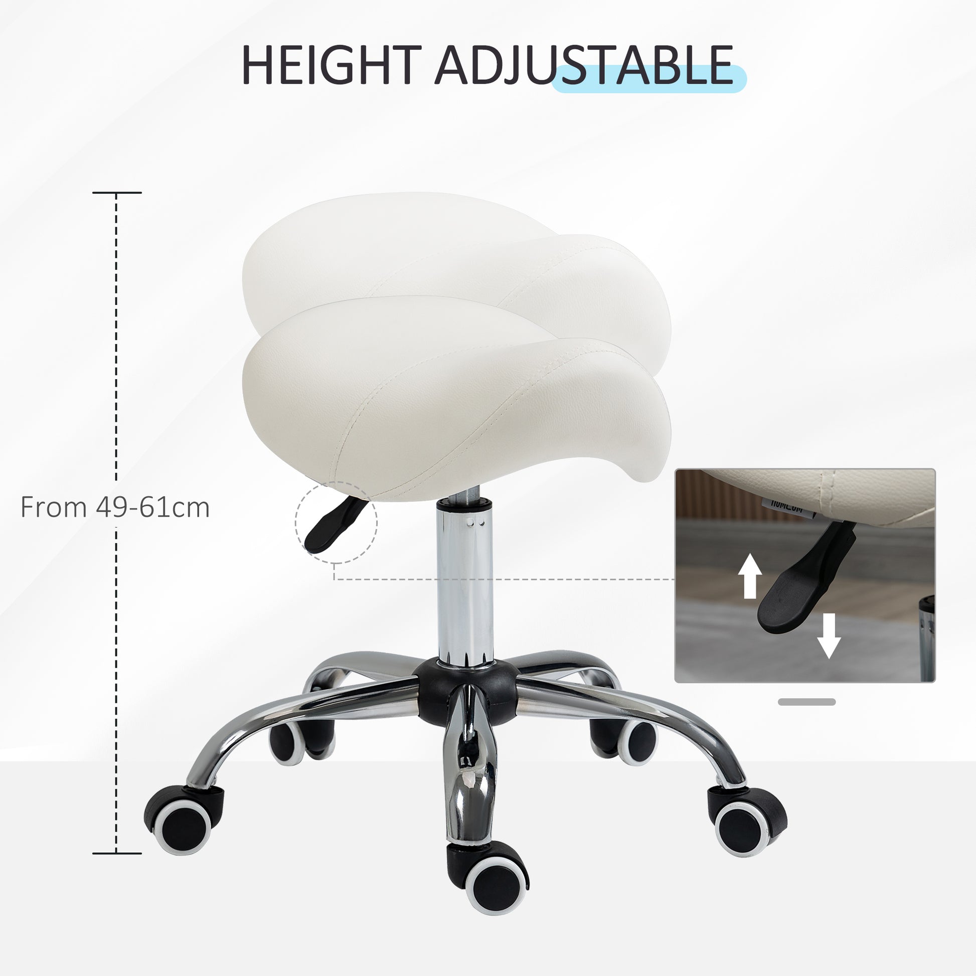 Homcom Cosmetic Stool 360° Rotate Height Adjustable Salon Massage Spa Chair Hydraulic Rolling Faux Leather Saddle Stool