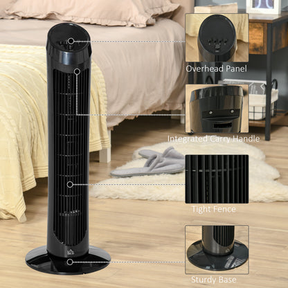 Homcom 30" Oscillating Tower Fan 3 Speed Mode Ultra Slim Indoor Air Refresher Cooling Machine Noise Reduction - Black