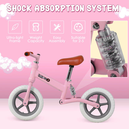 Homcom Toddler Balance Bike No Pedal Walk Training Pink