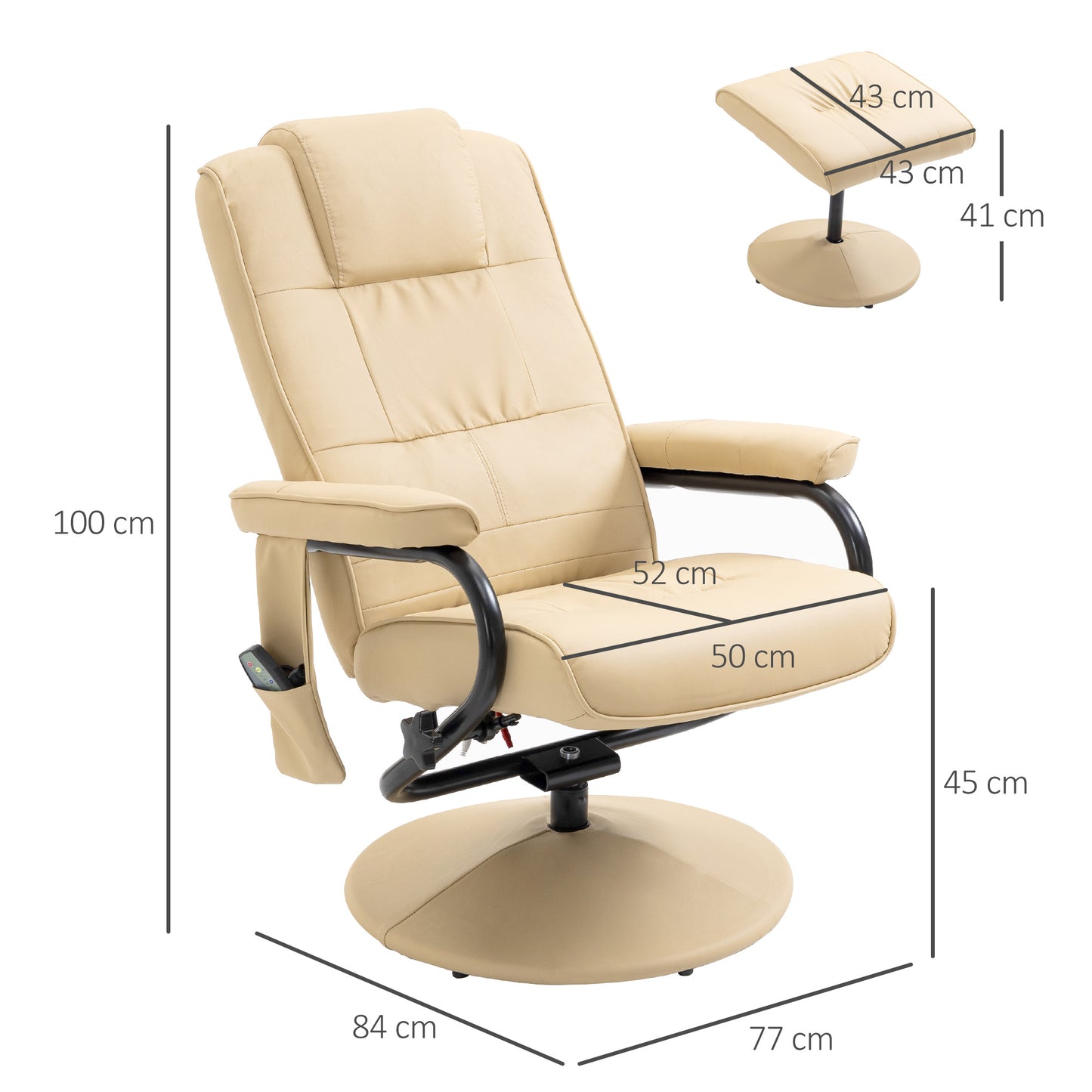 Homcom Manual Sofa Reclining Armchair PU Leather Massage Recliner Chair and Ottoman