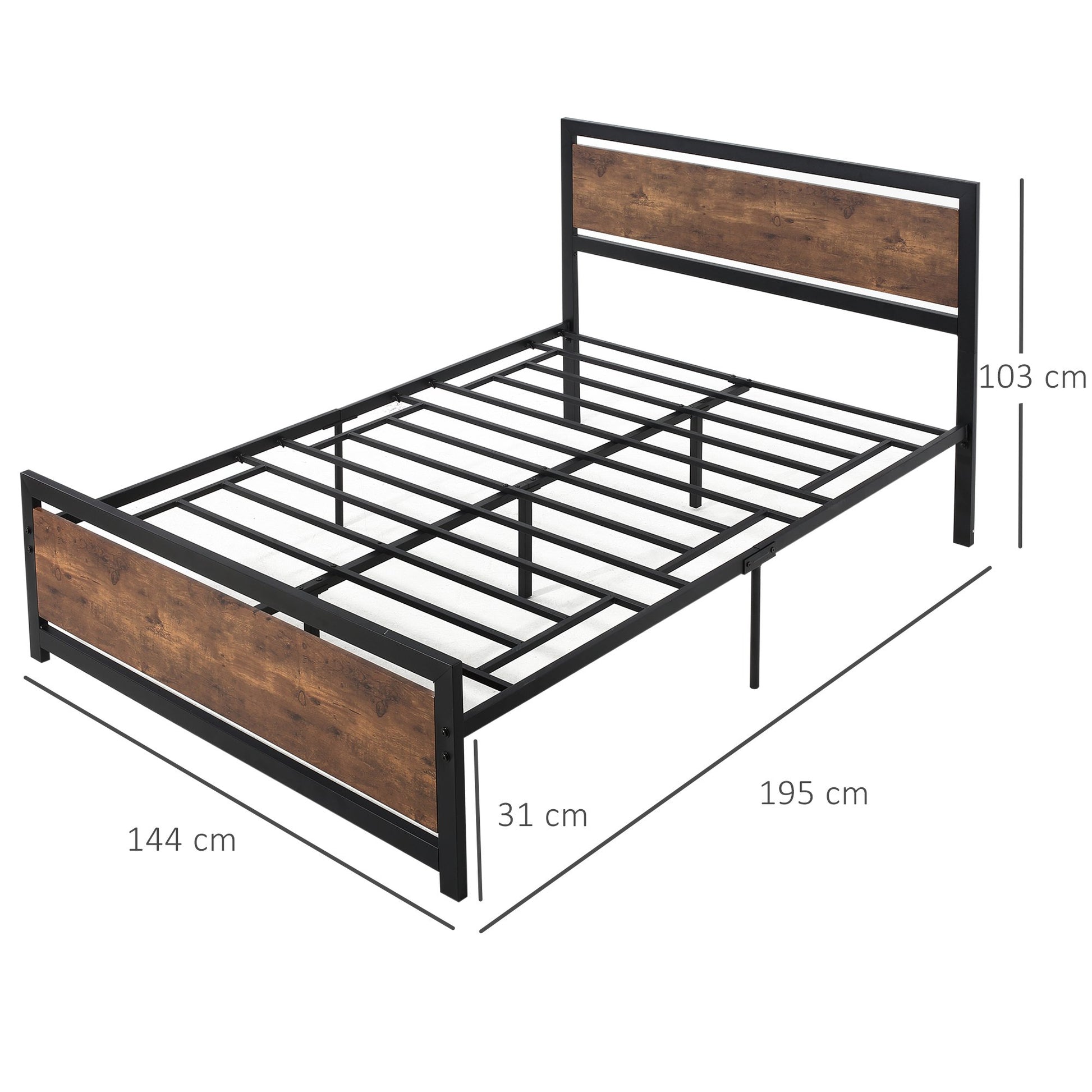 Homcom Full Bed Frame Twin Size Metal Bed w/ Headboard