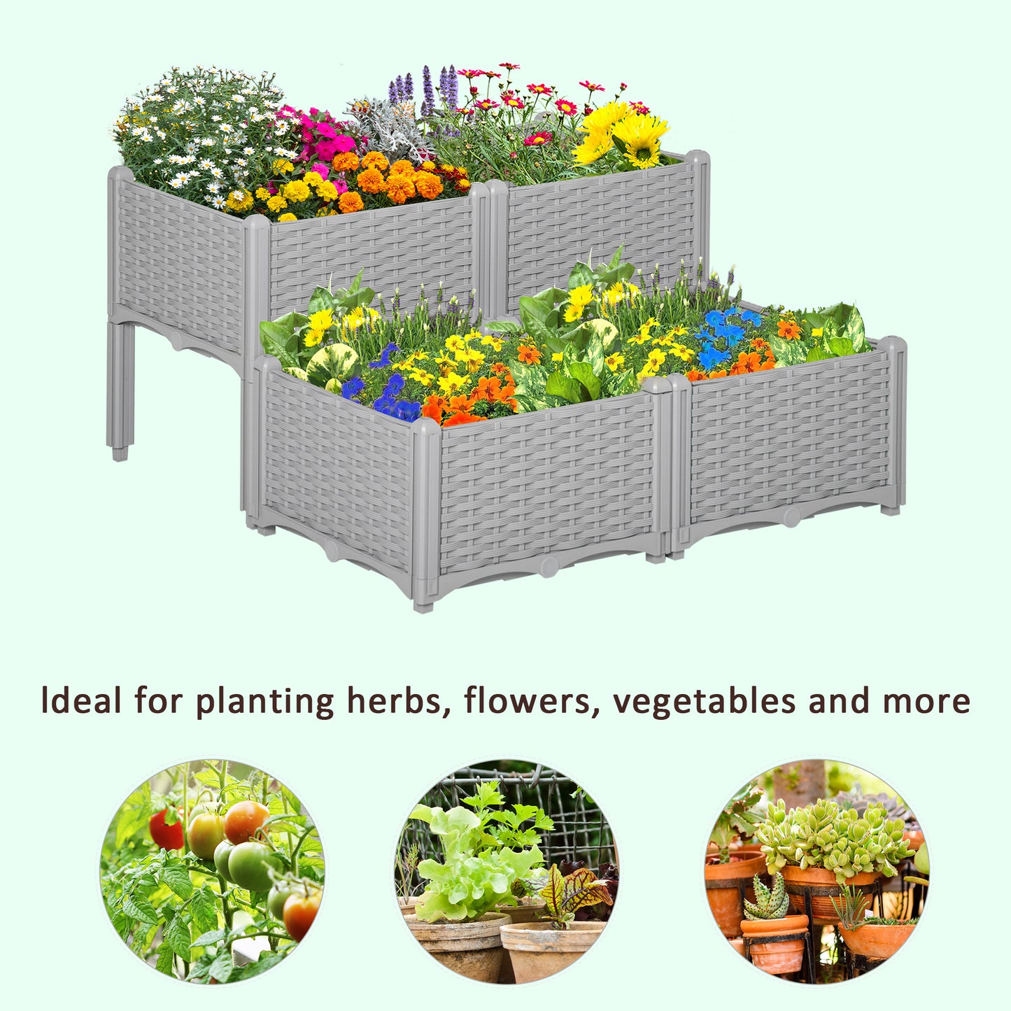 Outsunny Raised Flower Bed Vegetable Herb Plant Stand Lightweight - 40L x 40W x 44H CM