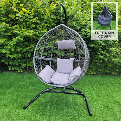 Enchanted Plain Garden Hammock Egg Chair by Raven with Grey Cushions