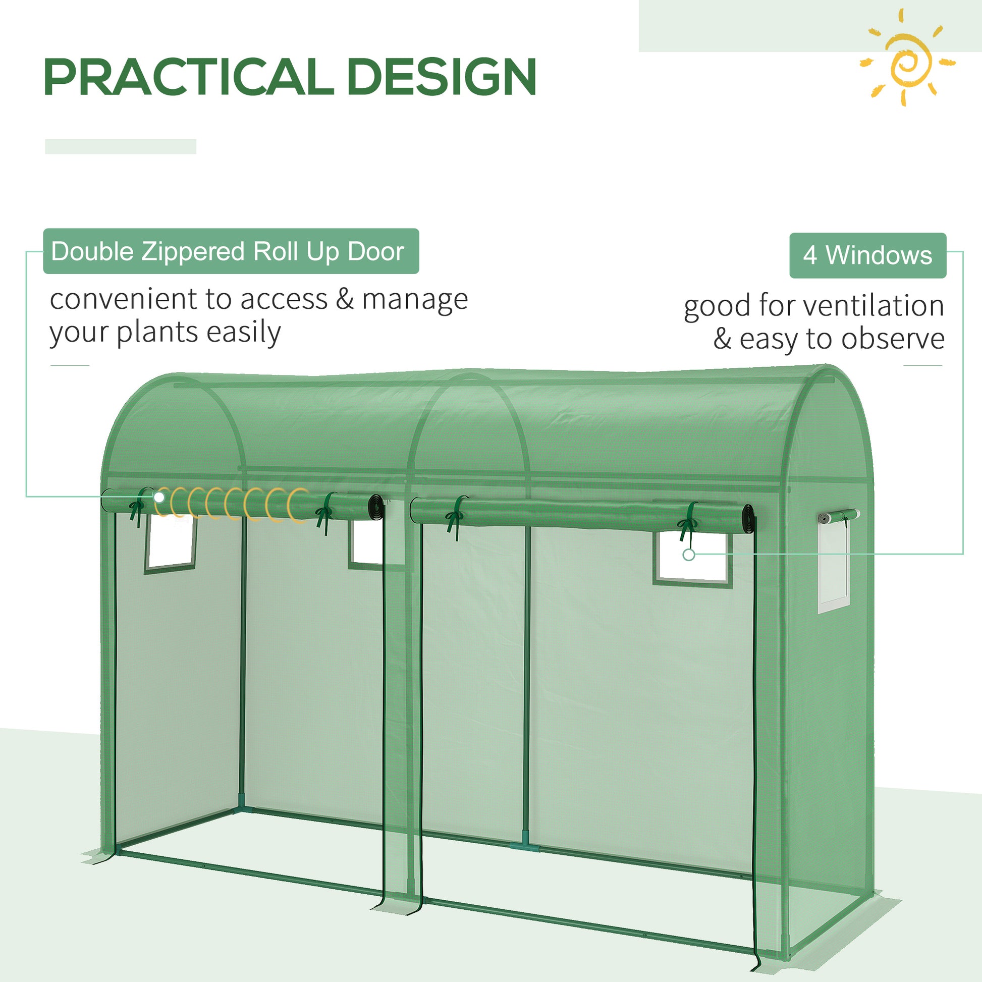 Outsunny Garden Plant Tomato Growth Greenhouse W/ Double Doors & 4 Windows PE Cover Steel Frame Green