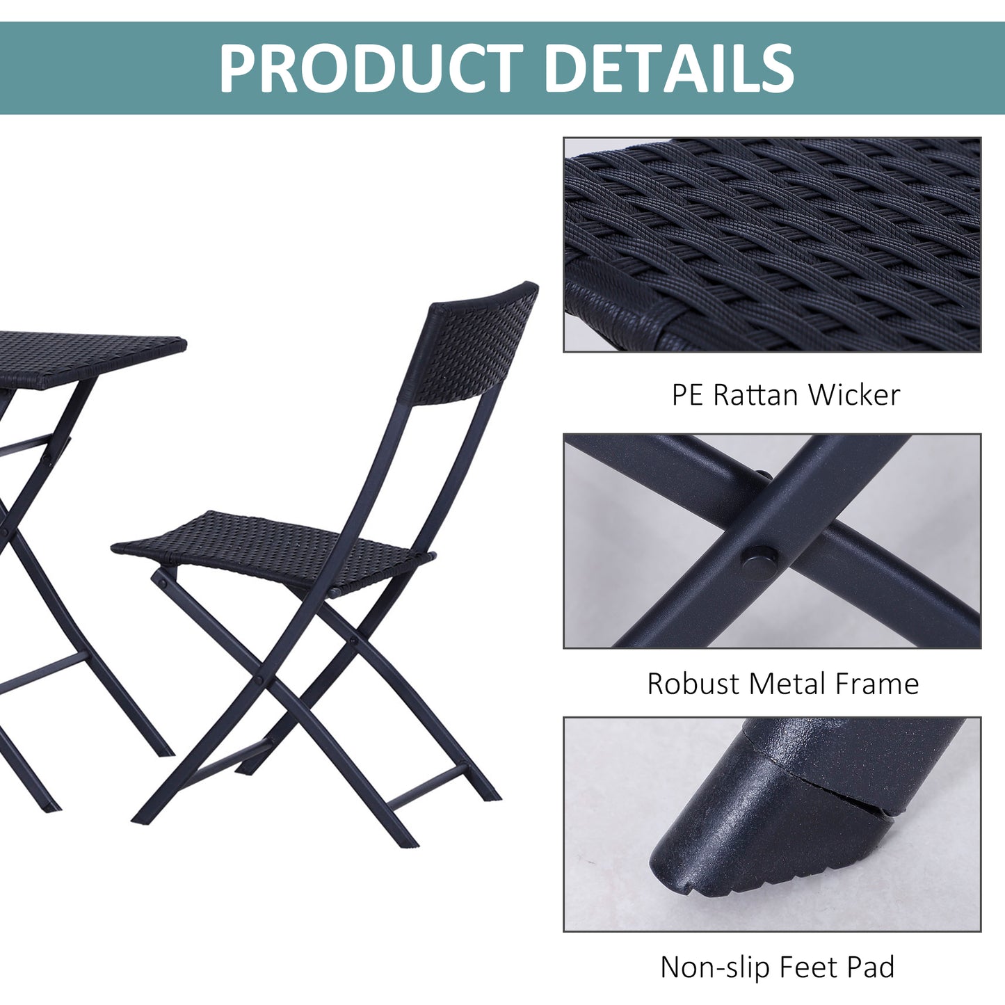 Outsunny 2-Seater Rattan Furniture Set-Black