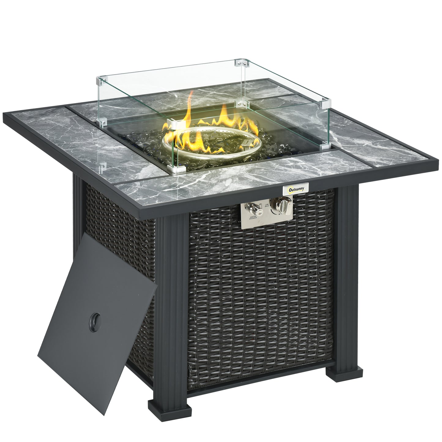 Outsunny Outdoor PE Rattan Gas Fire Pit Table