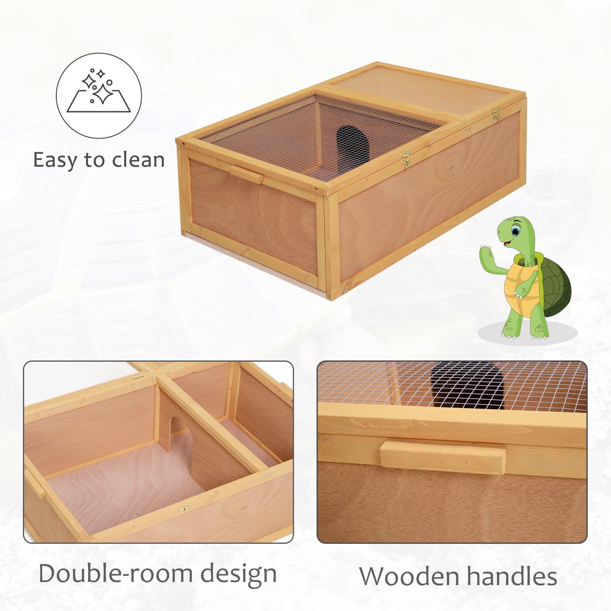 PawHut 94 cm Wood Indoor Outdoor Pet Tortoise House with Two Room Design