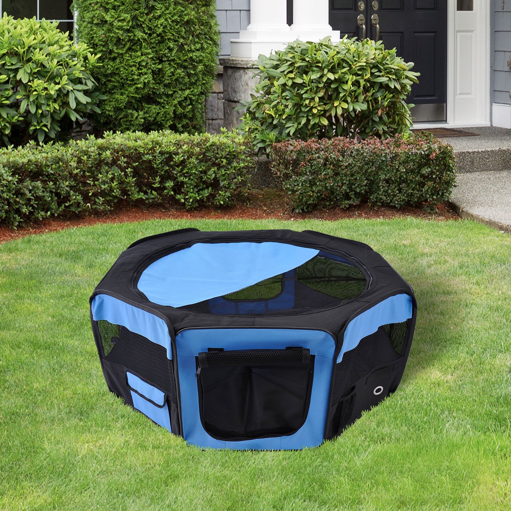 Homcom Fabric Dog Pens Pet Puppy PlayPen Dog Crate?37cmx37cmx95cm)-Blue/Black