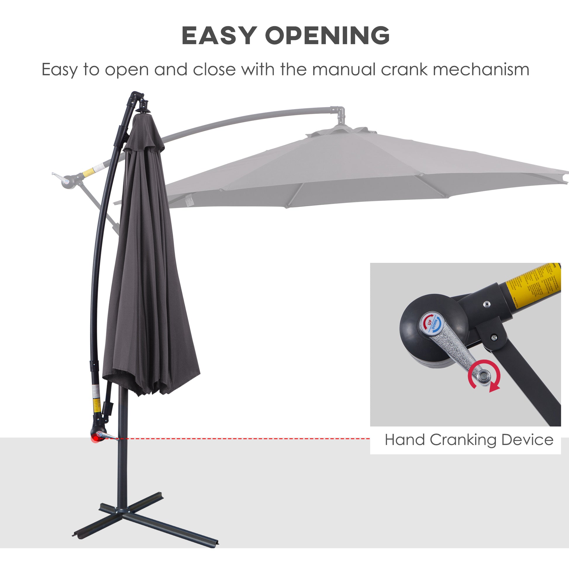 Outsunny Cantilever Umbrella Parasol Hanging Banana Steel Dark Grey 3M Patio