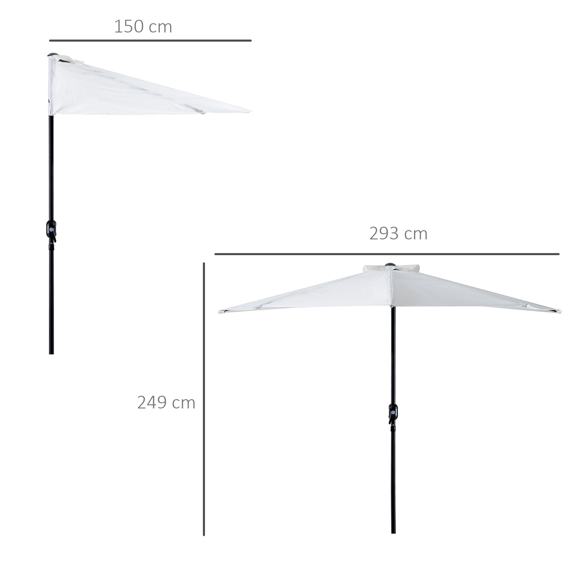 Outsunny 3(m) Half Parasol Semi Round Umbrella Patio Metal Frame Crank Handle for Balcony-- NO BASE INCLUDED