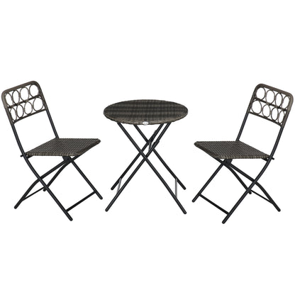 Outsunny 3 PCS Rattan Wicker Bistro Set with Easy Folding