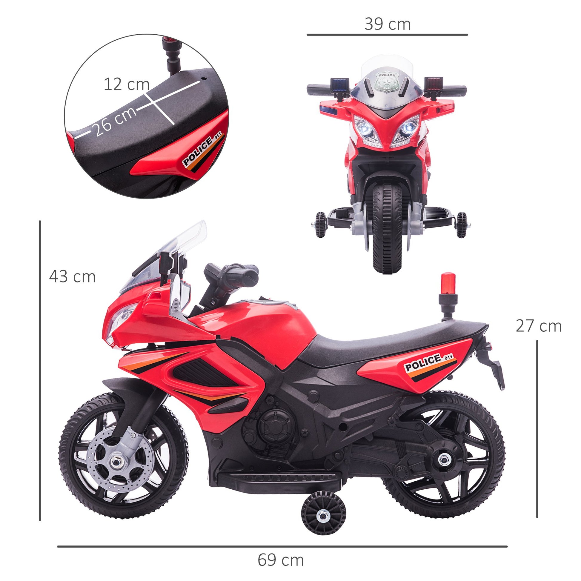 Homcom Kids 6V Electric Pedal Motorcycle Ride-On Toy Battery 18-48 months Red