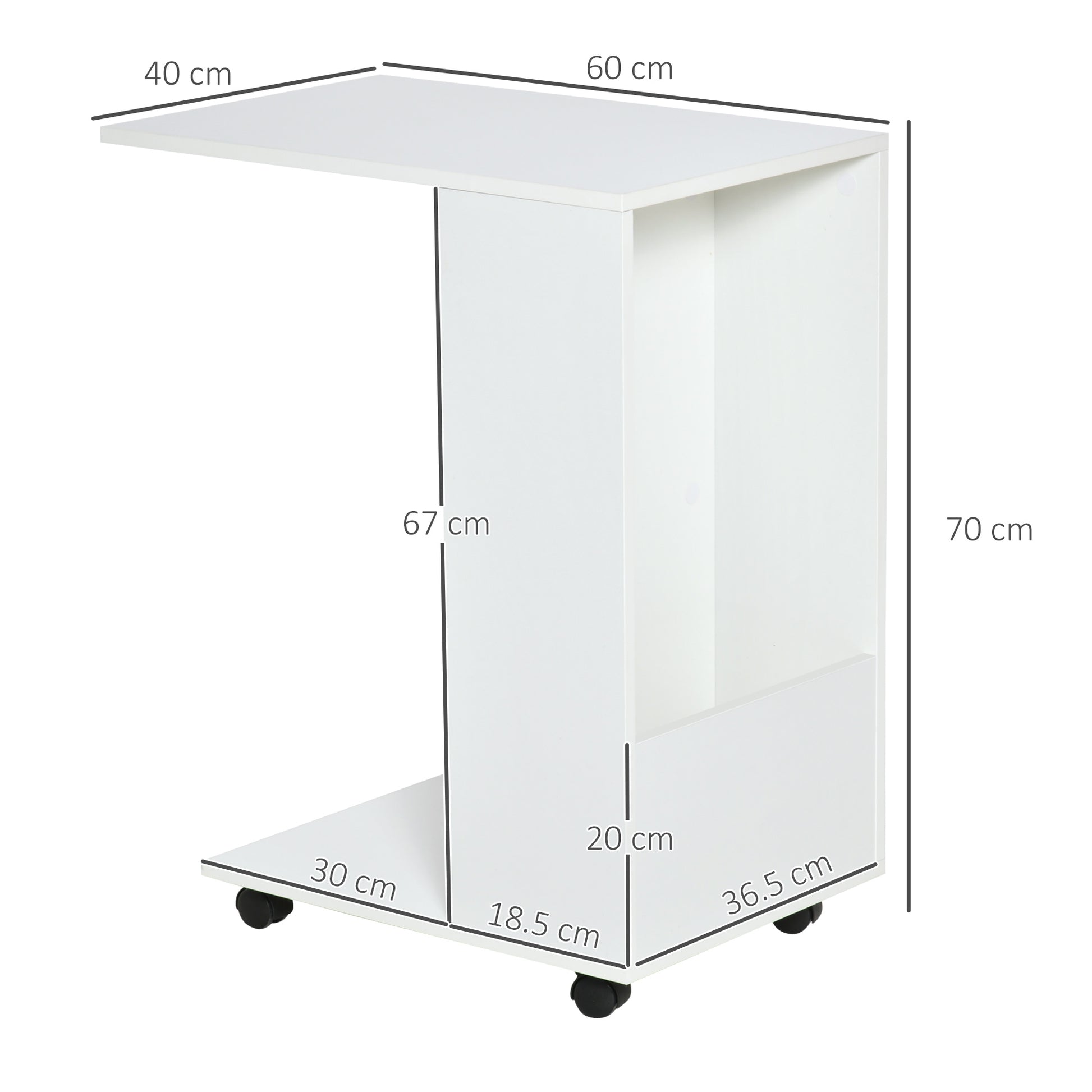 Homcom Mobile Sofa Side Table C-Shape End Table with Storage and Casters for Laptop Coffee Snack