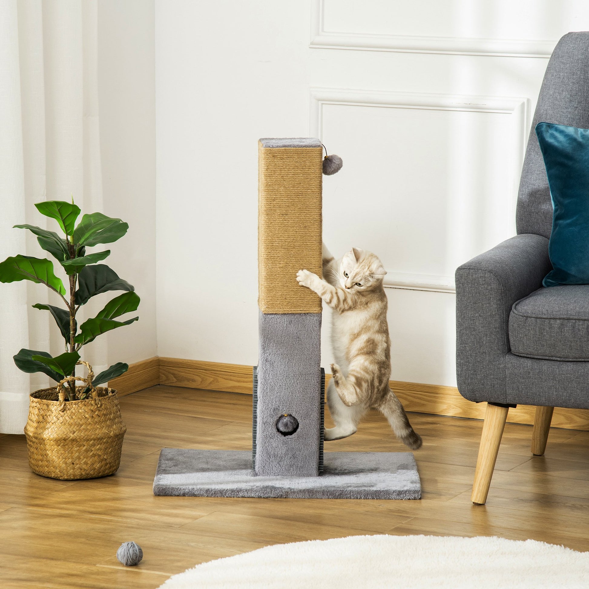 PawHut Cat Scratching Post 79cm Tall Scratcher Climber Cat Tree Activity Centre Grey