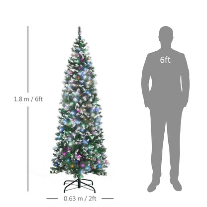 Homcom 6FT Tall Prelit Pencil Slim Artificial Christmas Tree with Realistic Branches