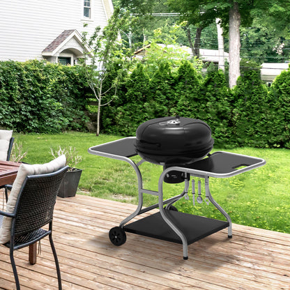 Outsunny Portable Charcoal Kettle Grill Outdoor Barbecue Trolley BBQ Heat Smoker Grilling with Two wheels