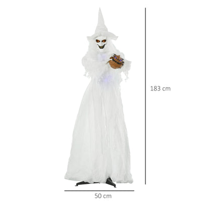 Outsunny 72 Inch Halloween Decorations White Witch Holding Pumpkin Head