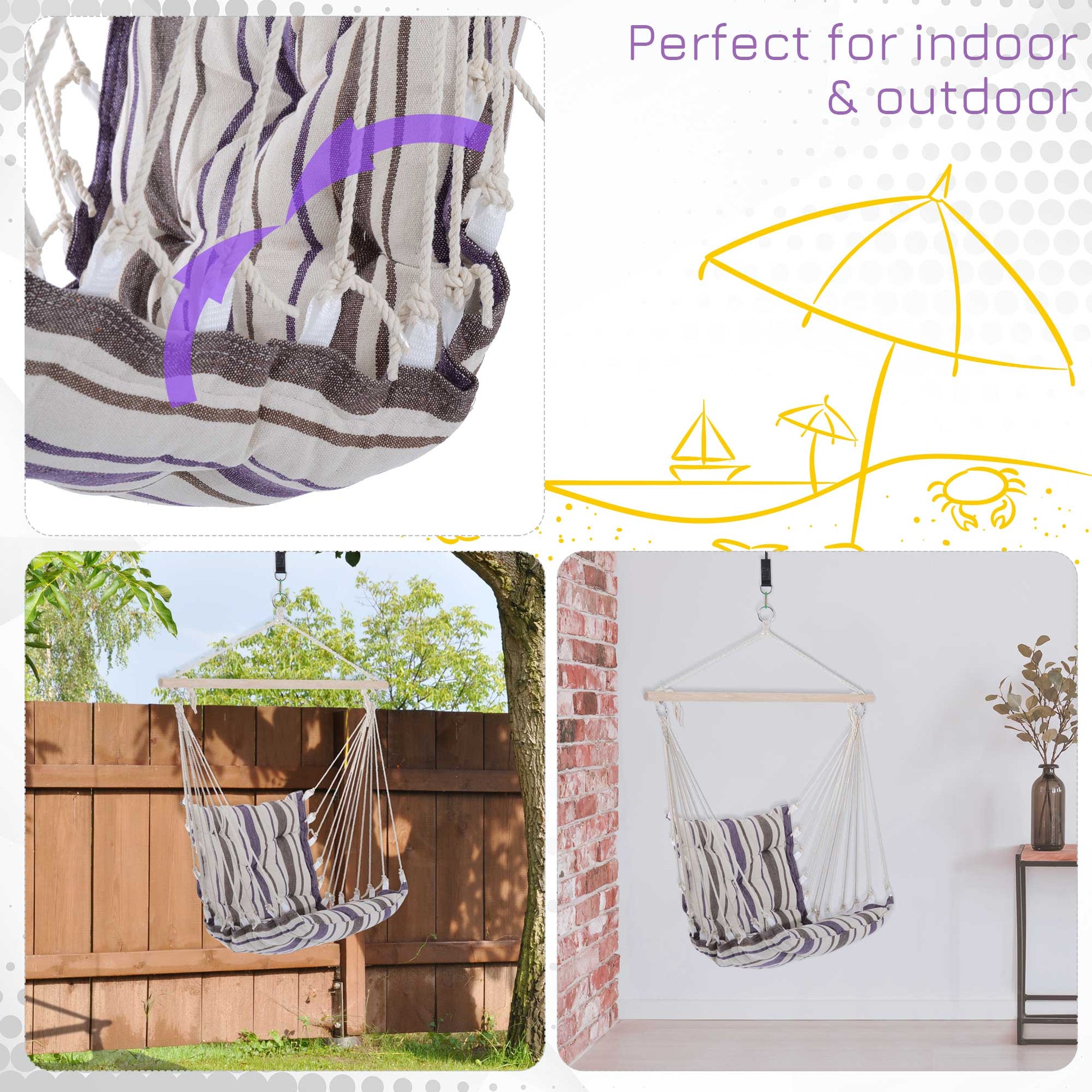 Outsunny Outdoor Hanging Rope Chair with Soft Padded Seat & Backrest