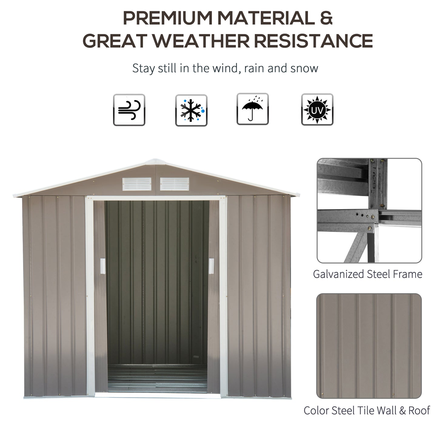 Galvanised 7 x 4' Double Door Reverse Apex Garden Shed Lockable With Ventilation Steel Grey by Steadfast