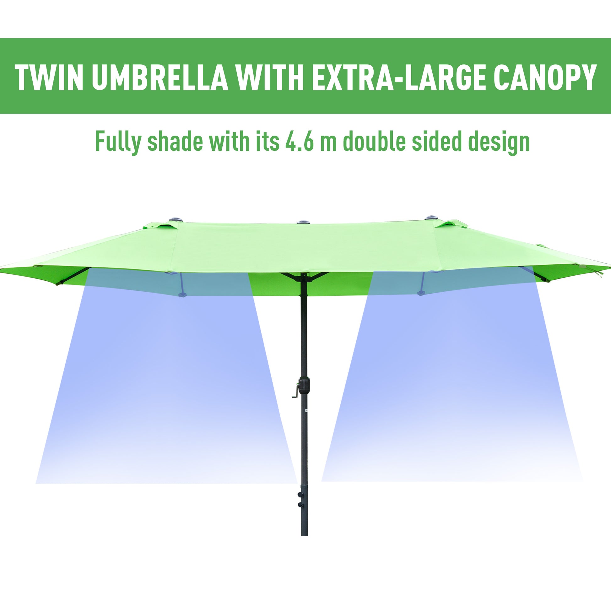 Outsunny 4.6M Sun Umbrella Canopy Double-Sided Crank Sun Shade With Cross Base Green