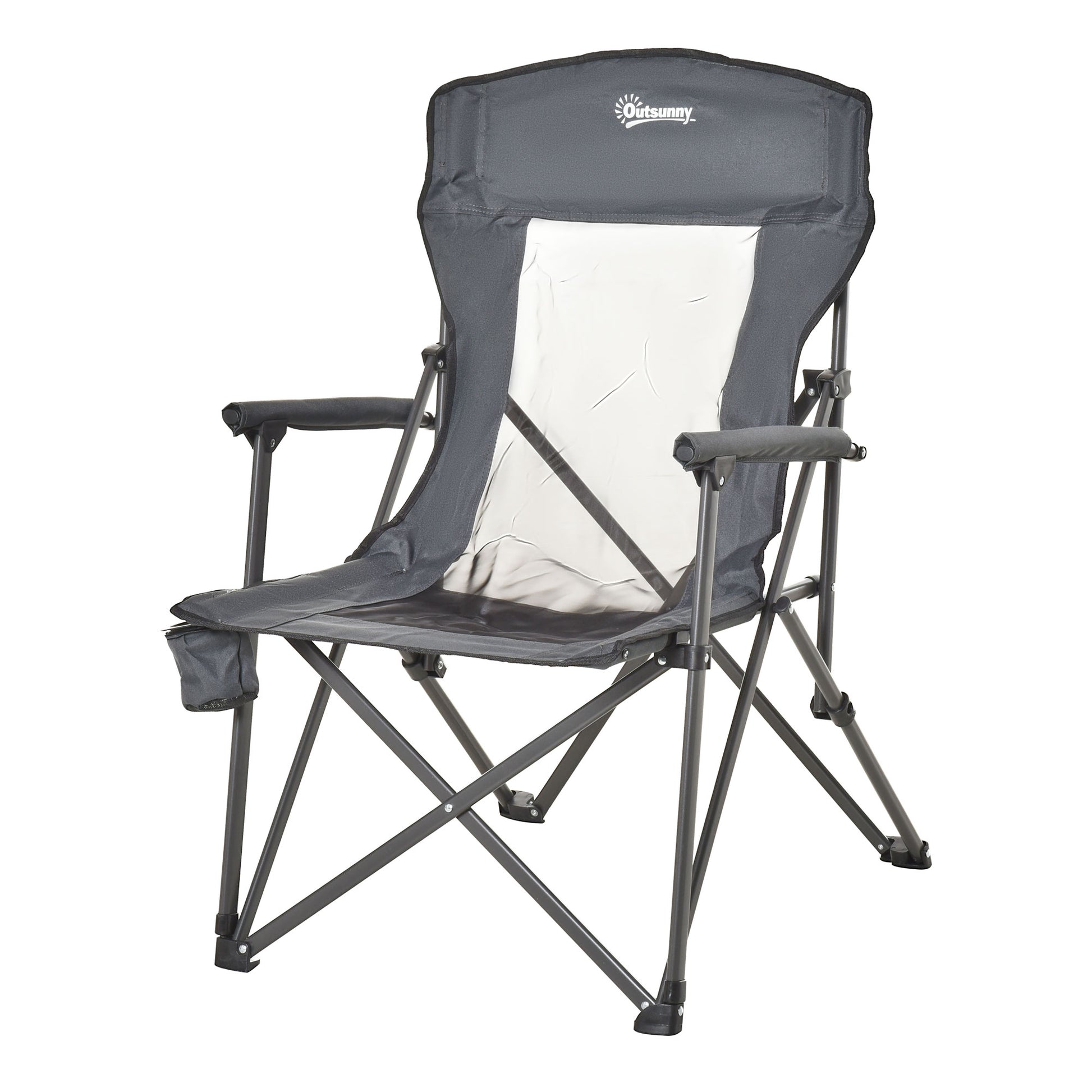 Outsunny Folding Camping Chair Heavy Duty High Back Camping Fishing Chair w/ Cup Holder