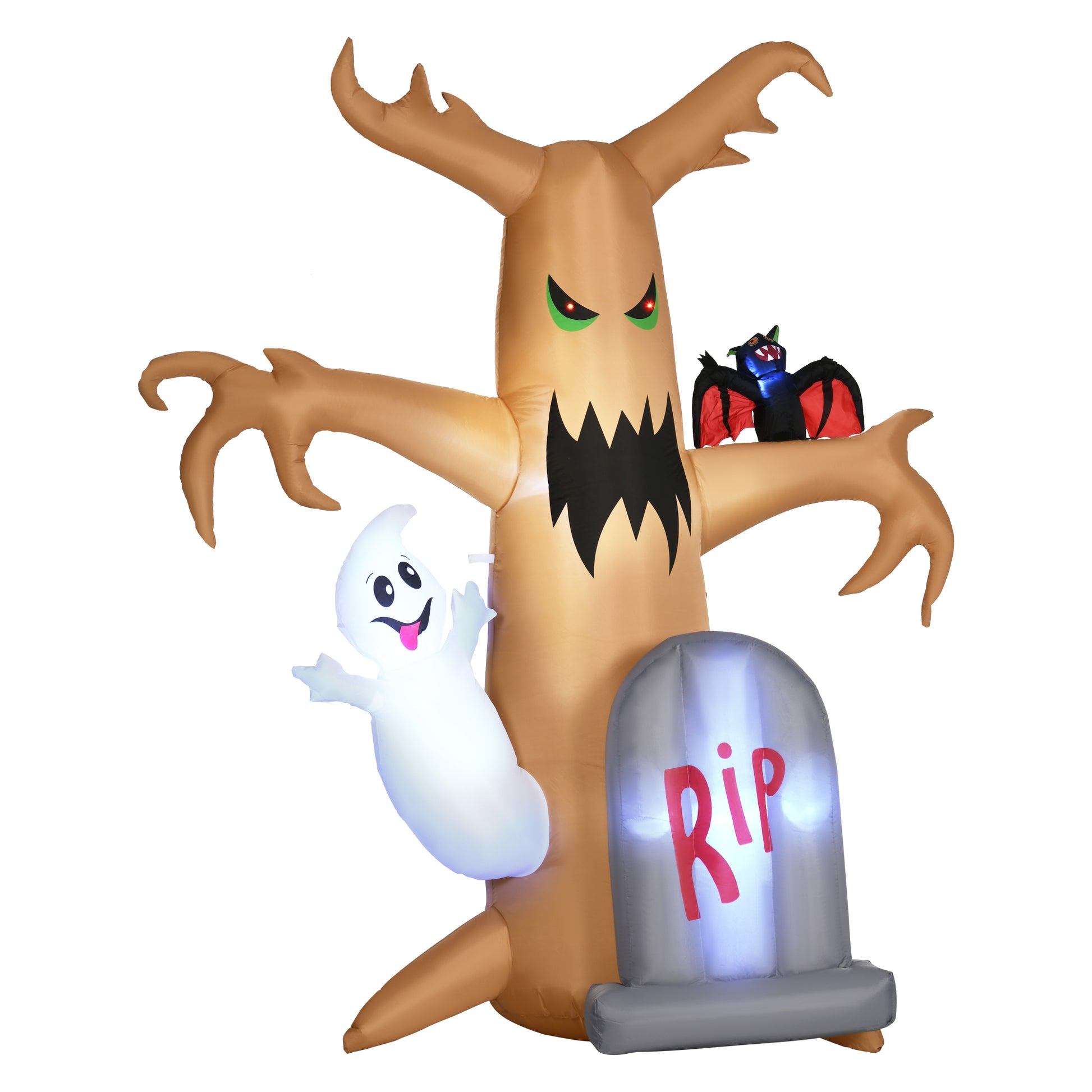 Outsunny 8ft Inflatable Halloween Ghost Tree with White Ghost and Tombstone