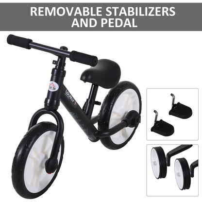 Homcom PP Toddlers Removable Stabiliser Kids Balance Bike Black