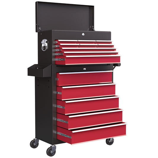 19 Drawer, Two-Part Tool Storage Chest on Wheels - Red-0