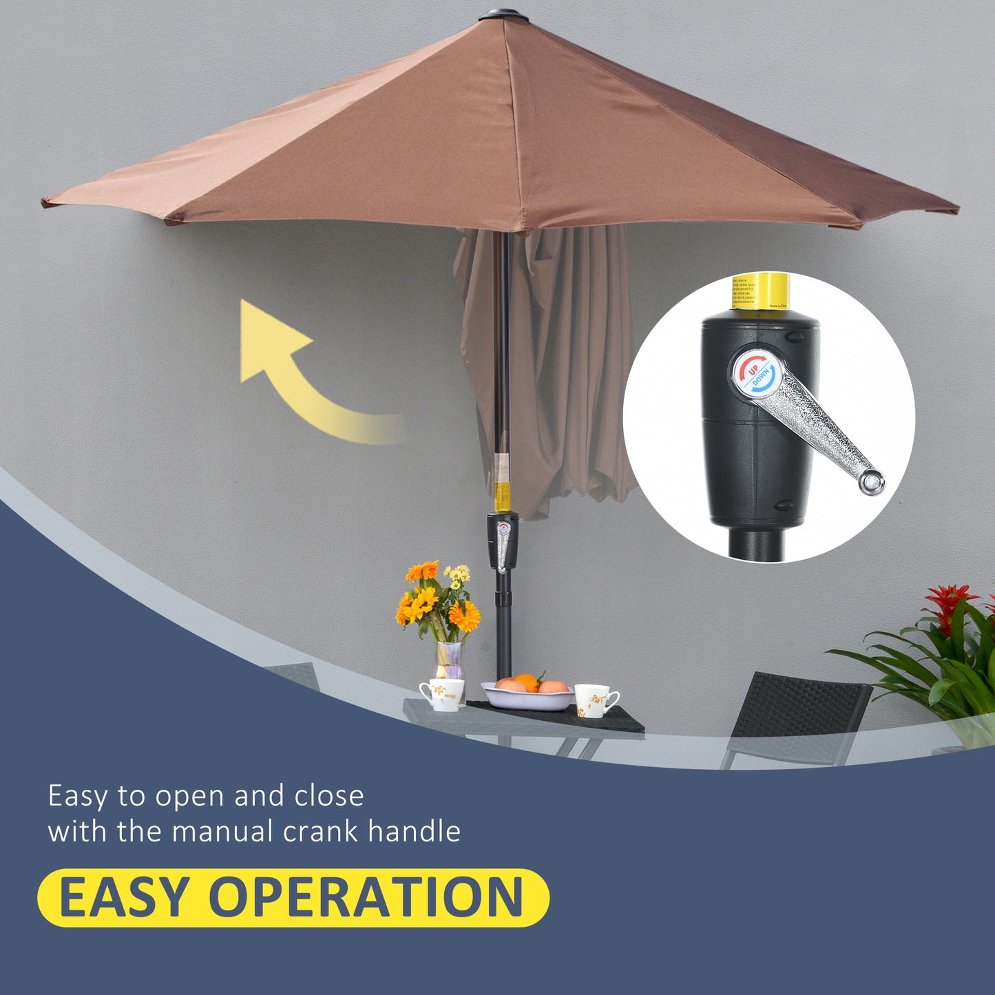 Outsunny 2m Half-Cut Garden Parasol