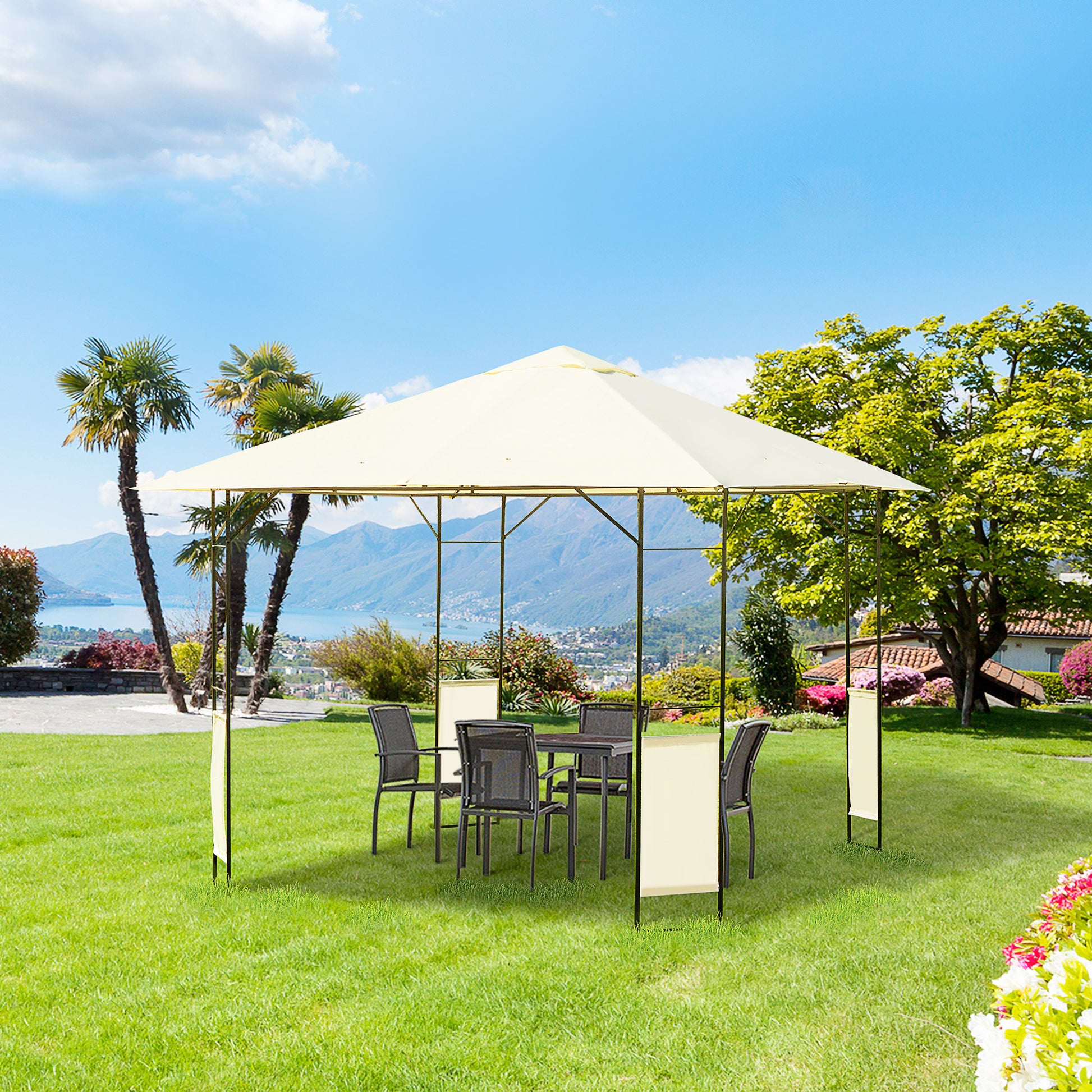 Outsunny 3 x 3 Meters Patio Garden Metal Gazebo Marquee Steel Frame with Canopy Awning Tent Water Resistant Cream