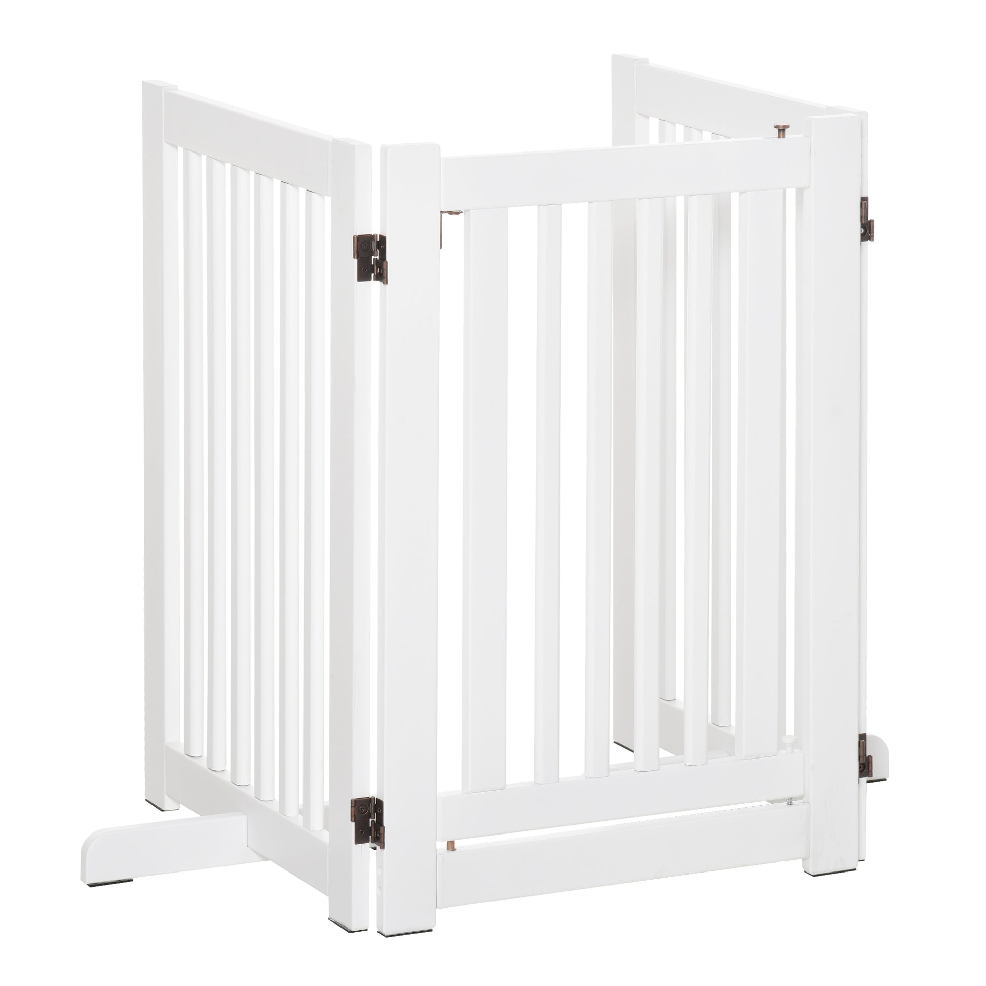 PawHut Pet Gate Medium-density fibreboard Freestanding Expandable Dog Gate Wood Doorway Pet Barrier Fence w/ Latched Door White