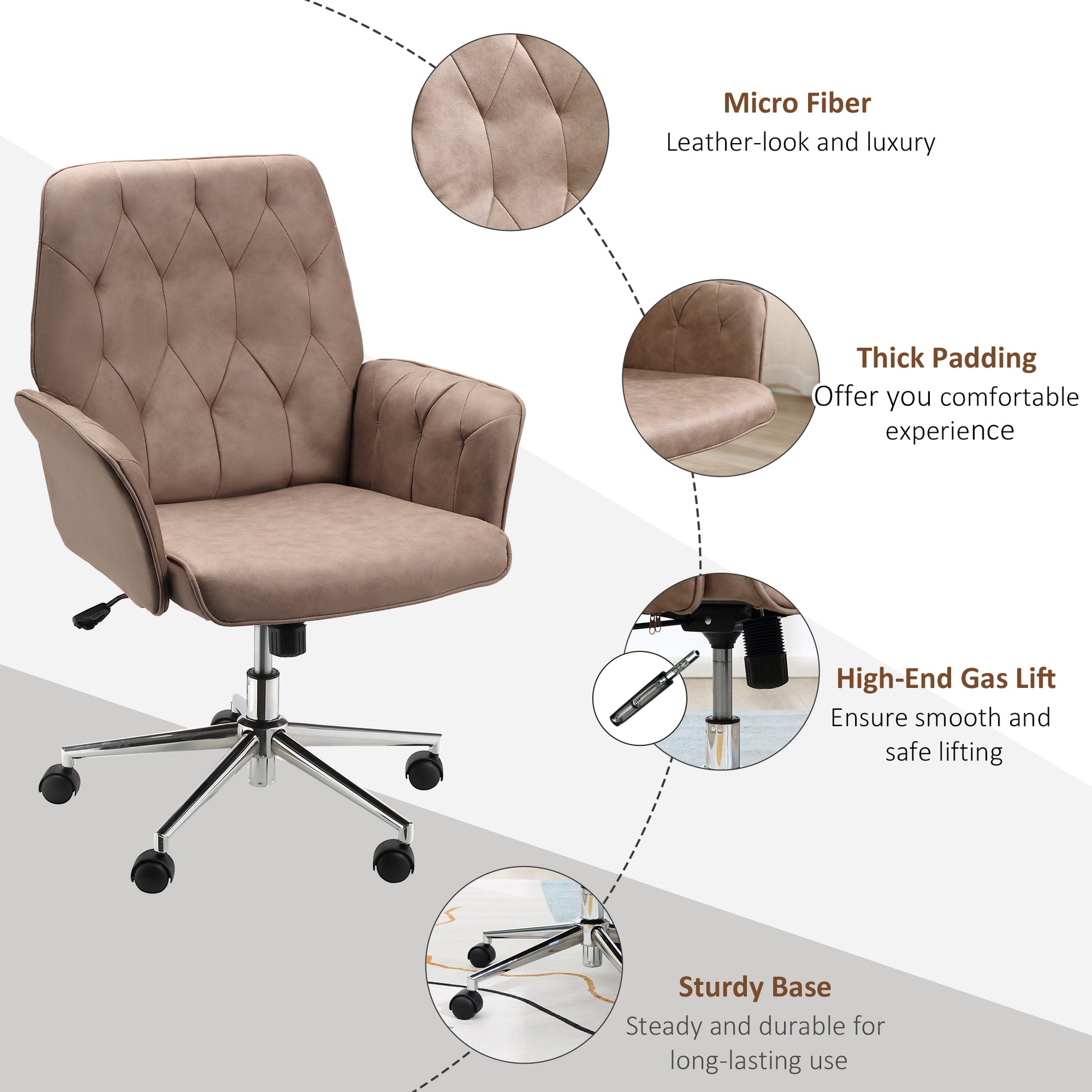 Vinsetto Micro Fibre Office Chair Mid Back Computer Desk Chair with Adjustable Seat