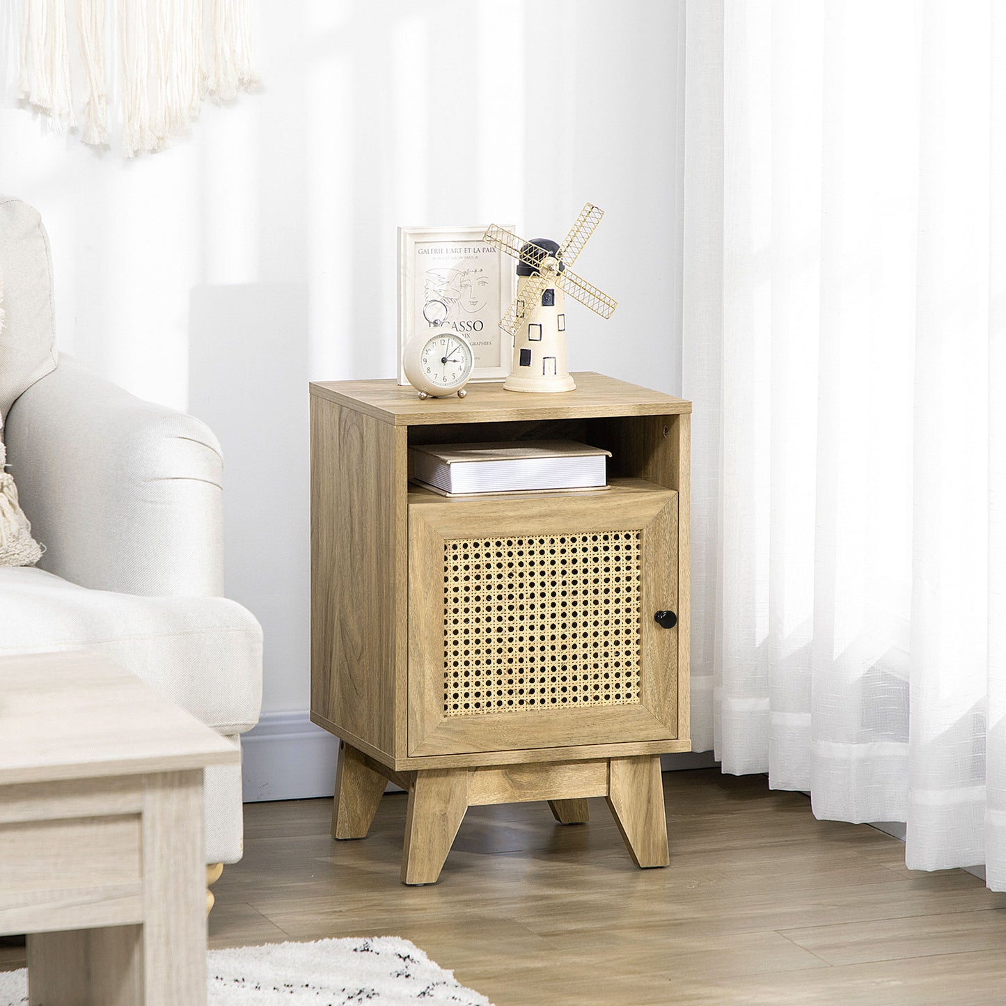 Homcom Bedside Table with Rattan Element