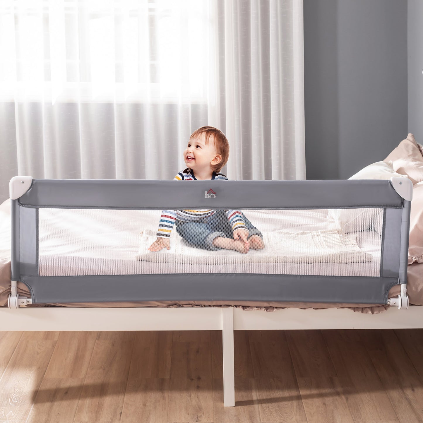 Homcom Children's Protective Bed-Side Guard - Grey