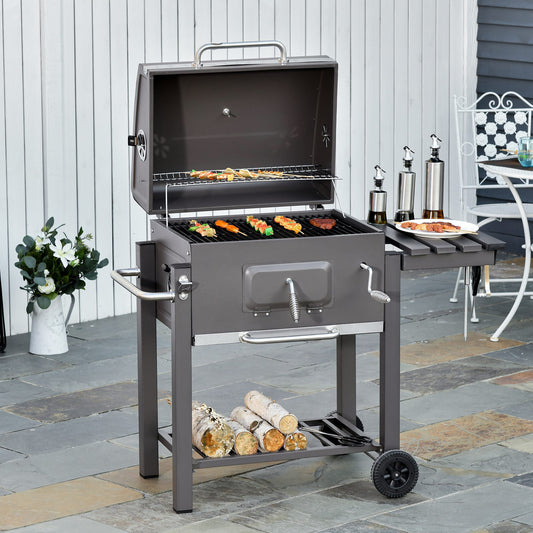 Outsunny Charcoal Grill BBQ Trolley with Adjustable Charcoal Grate