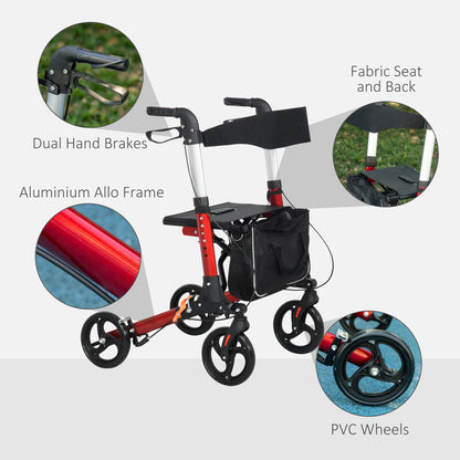 Homcom Folding Rollator Walker with Seat and Backrest